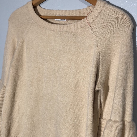 WILDFLOWER Yellow Springs | Beige Ruffled Tiered Sleeves Cotton Blend Sweater L - Picture 2 of 10